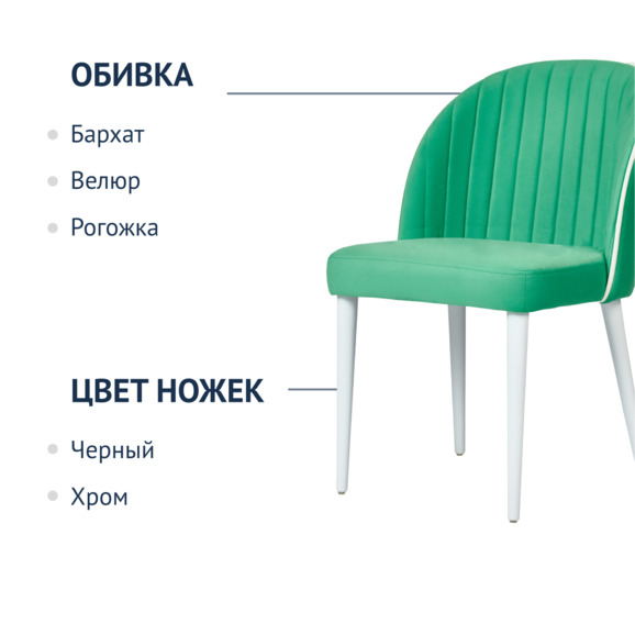 Стул Тони, аквамарин / белый вельвет, белые ножки - фото 2