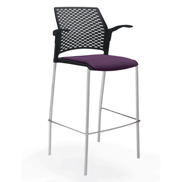 Стул Ревайнд барный с мягким сиденьем и подлокотниками, черный, серебряный - фото 2