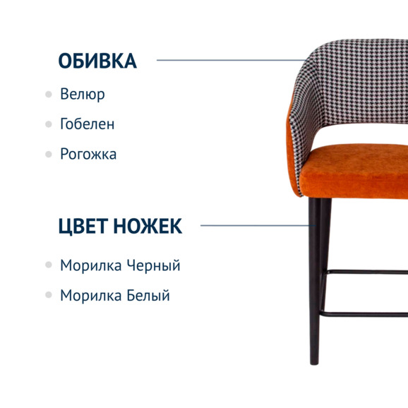 Стул барный Fly, жаккард Moris 10, велюр Velvet Lux 62, ножки бук - фото 5