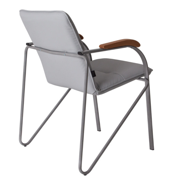 Стул Самба, кожзам Наппа 990, каркас серебро, подлокотники бук под лак - фото 9