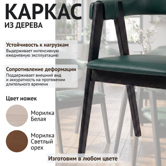 Полукресло Дольче, кожзам Нитро Дарк Грин, ножки бук морилка черная - фото 4