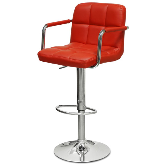 Барный стул Эдирне, черный пластик, красная кожа - фото 1