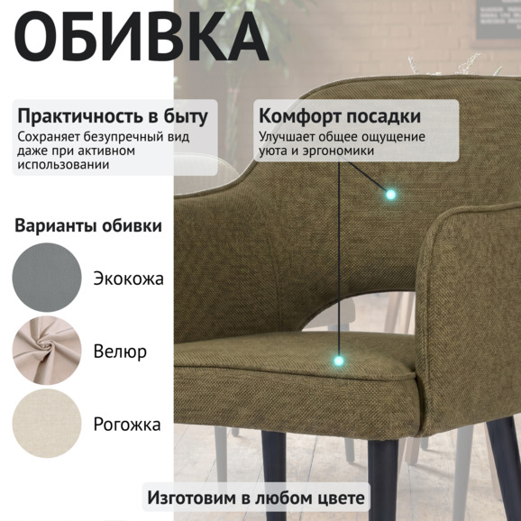 Стул Роза, рогожка Винуэла олива 12, ножки металлические черные - фото 3