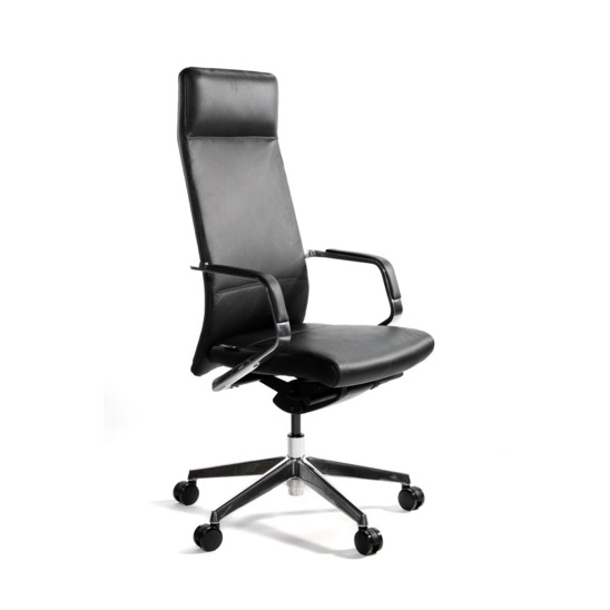 Кресло офисное / Сиена / черная кожа / алюминий крестовина - фото 2
