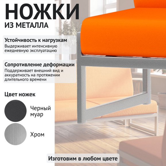 Диван Сигма, кожзам НИТРО ОРАНДЖ, каркас серебро 1500 - фото 4