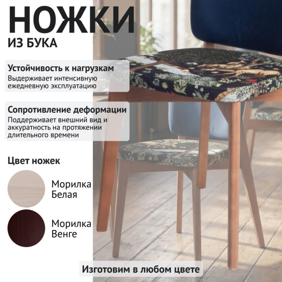 Стул Сафир, сиденье гобелен "У ручья" ,спинка велюр Империа Дарк Блю - фото 4