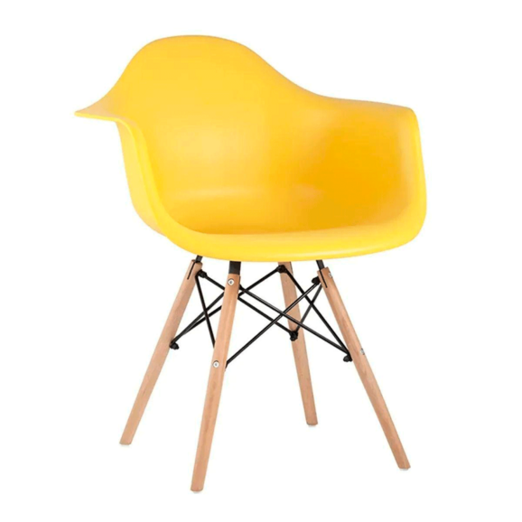 Стул пластиковый с подлокотниками Eames, желтый, каркас бук - фото 1