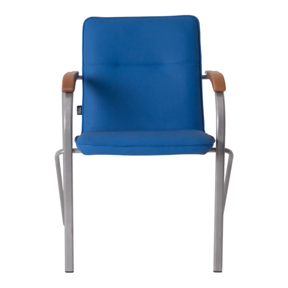 Стул Самба, кожзам Фиджи Блю, каркас серебро, подлокотники бук, под лак - фото 7