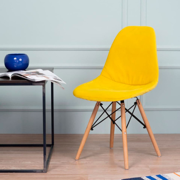 Чехол Е01 на стул Eames, уплотненный, велюр желтый - фото 7