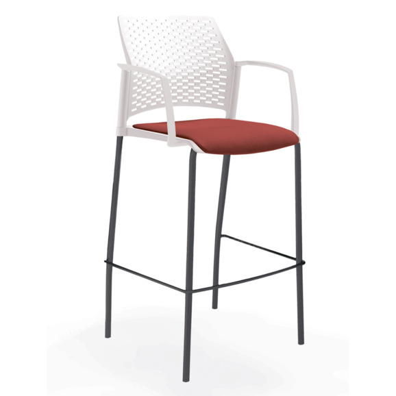 Стул Ревайнд барный с мягким сиденьем и закрытыми подлокотниками, белый, черный - фото 2