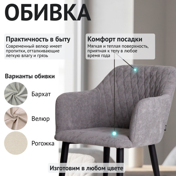 Стул Терра, шенилл Life steel, прострочка диамант, ножки металл 40*20 RAL 9005 - фото 3
