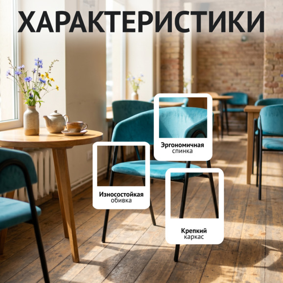 Стул Габана, велюр Тедди 663, каркас металл черный - фото 2