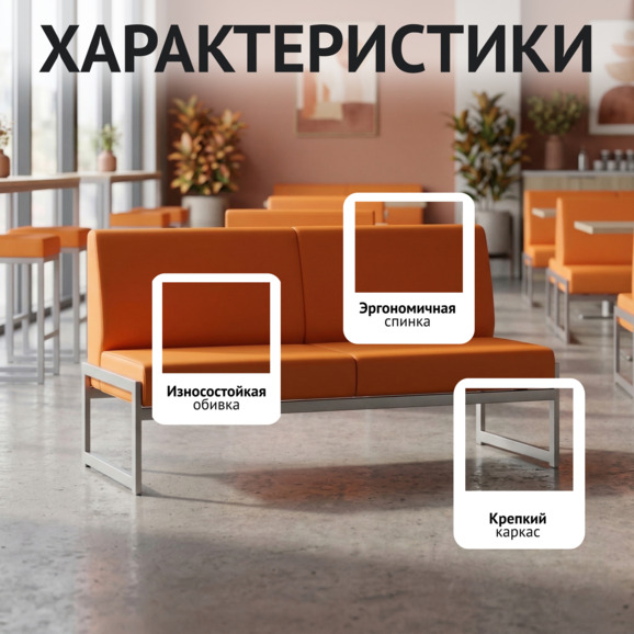 Диван Сигма, кожзам НИТРО ОРАНДЖ, каркас серебро 650 - фото 2