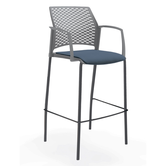 Стул Ревайнд барный с мягким сиденьем и закрытыми подлокотниками, серый, черный - фото 4