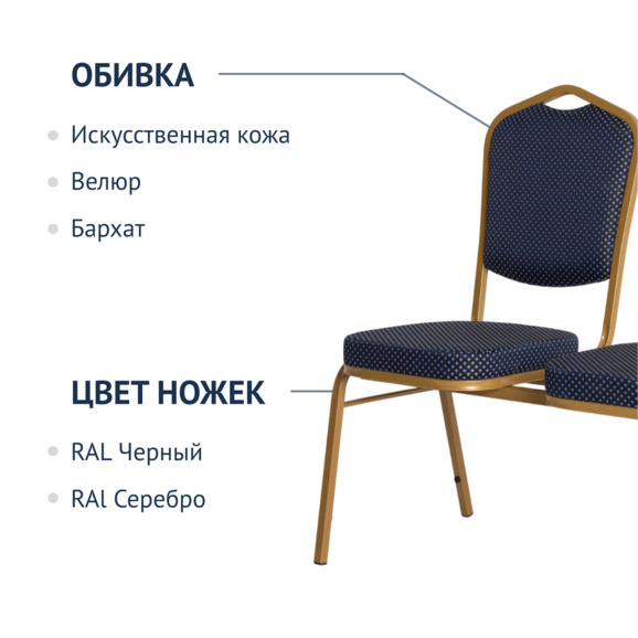 Секция стульев Хит, жаккард корона синяя, каркас золото - фото 2