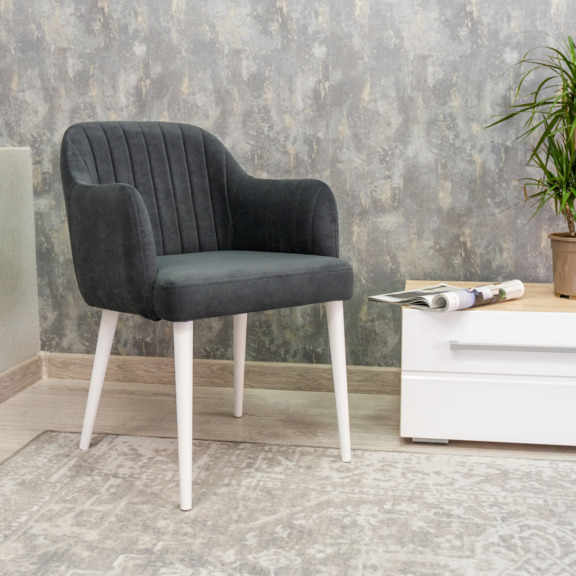 Фотография в интерьере товара Стул Тюльпан, велюр серый, оттенок маренго, ножки белая эмаль от компании ChiedoCover.
