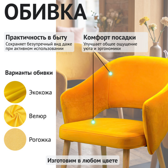 Стул Флай, желтый велюр, ножки бук - фото 3