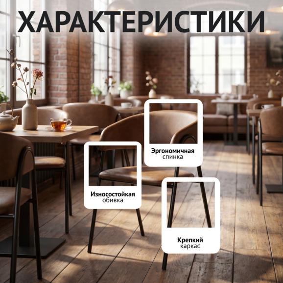 Стул Габана, кожзам Гэлакси Браун, каркас металл черный - фото 2