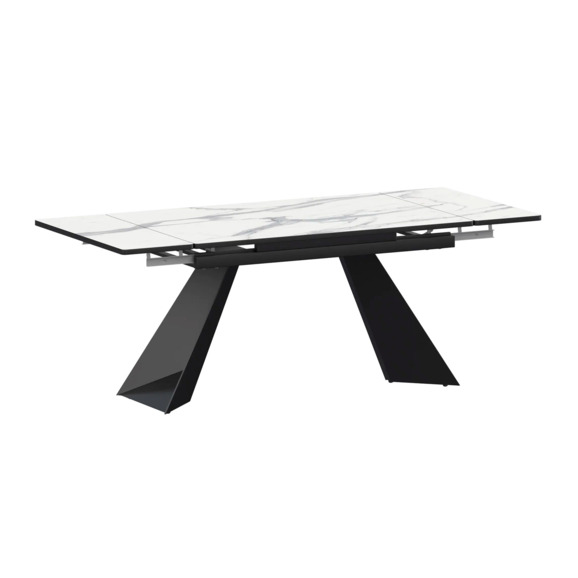 Стол раздвижной Дуит 1200х800+300, мрамор белый, черный муар - фото 1