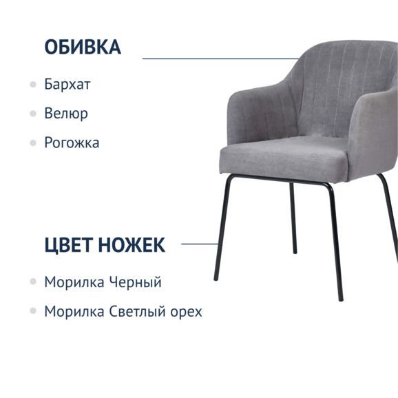 Стул Тюльпан, серый велюр, металлические ножки - фото 2