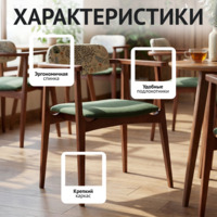 Фотография товара Стул Гави, спинка гобелен лесная флора серый фон, сиденье велюр Селеста 33 зеленый, ножки бук морилка красное дерево от компании ChiedoCover.