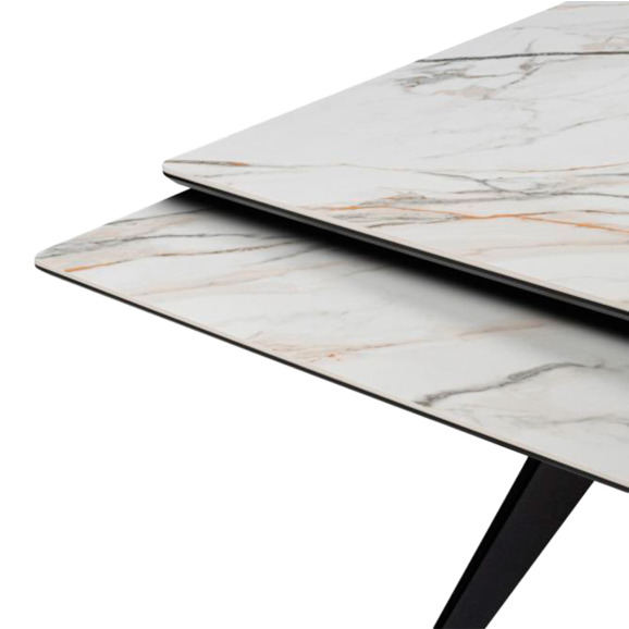 Керамический стол Дарвин 160(220)х89 белый с прожилками gilt white / черный - фото 5