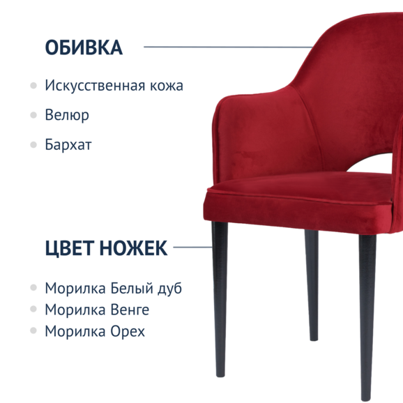 Стул Роза, бордовый вельвет, ножки черные - фото 2