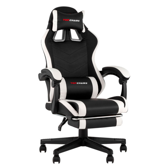 Кресло спортивное TopChairs Prophet с оттоманкой черно-белый - фото 1