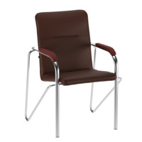 Настоящее фото товара Стул Самба, экокожа Гэлакси Браун, каркас хром, подлокотники бук, морилка красное дерево, произведённого компанией ChiedoCover