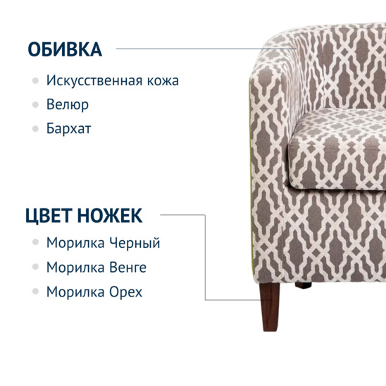 Кресло Шангрила, шенилл Art Deco Ivori, спинка велюр Teddy 035,ножки бук морилка старинный орех - фото 5