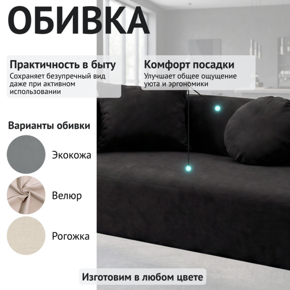 Диван Голум, велюр черный - фото 3