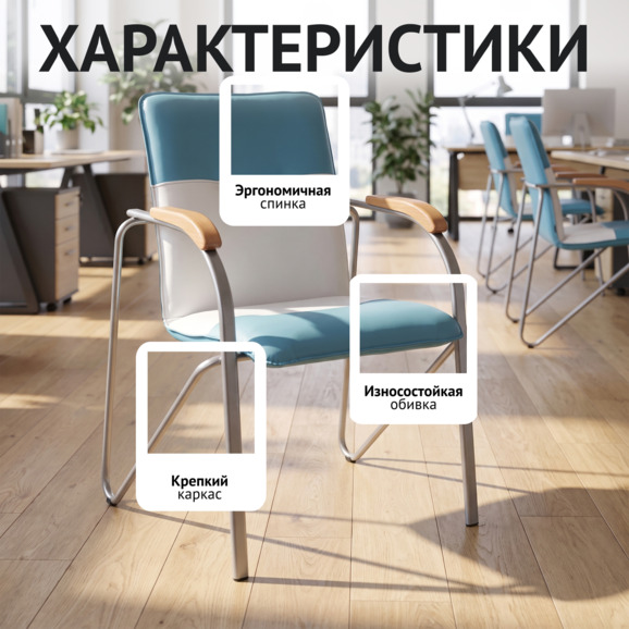 Стул Самба, голубой/белый, каркас - серебро - фото 2