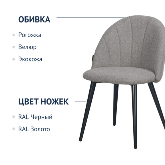 Стул Париж, букле latte, ножки металл RAL 9005, вертикальная прострочка на спинке - фото 2