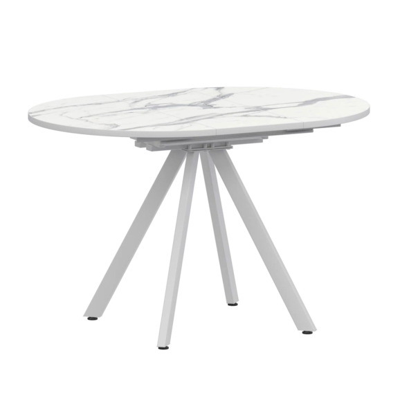 Стол раздвижной Лаки мини 800+300мм, мрамор белый, белый муар - фото 1