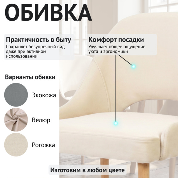 Стул Мила, велюр Фурла 000, ножки бук под лак - фото 3