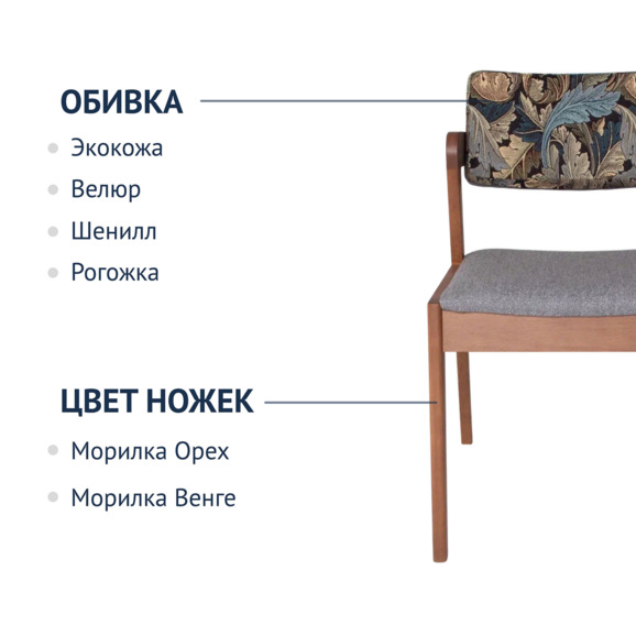 Полукресло Ostin, сиденье букле Lanvin 902, спинка гобелен Листья серый У. Моррис, ножки бук морилка светлый орех - фото 2