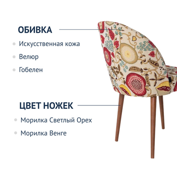 Стул Тони, гобелен Люпин, ножки бук морилка светлый орех - фото 2