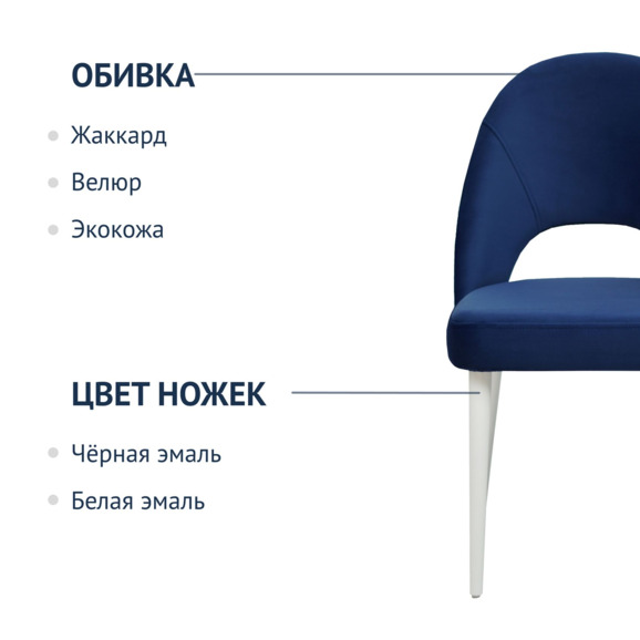 Стул Маллин, синий, голубой гобелен, белые ножки - фото 2