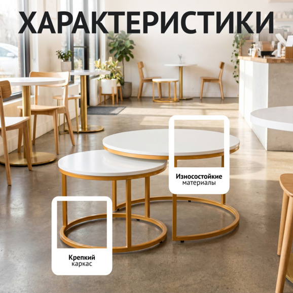 Стол Мэдисон x2, белая столешница, золотой каркас Стол Мэдисон x2, белая столешница, золотой каркас - фото 2