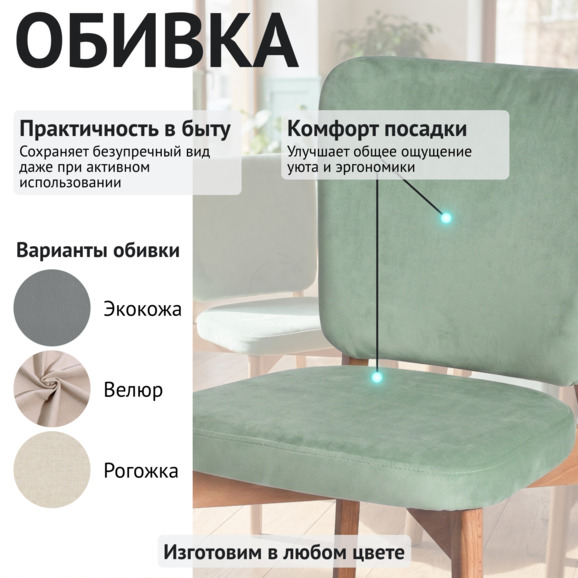 Стул Сафир, велюр Велютто 30, ножки бук под лак - фото 3