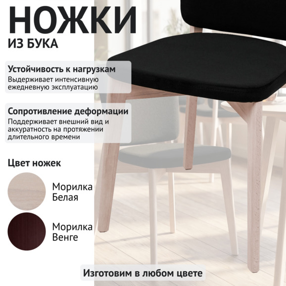 Стул Сафир, велюр чёрный Велутто 34, органика белая - фото 4