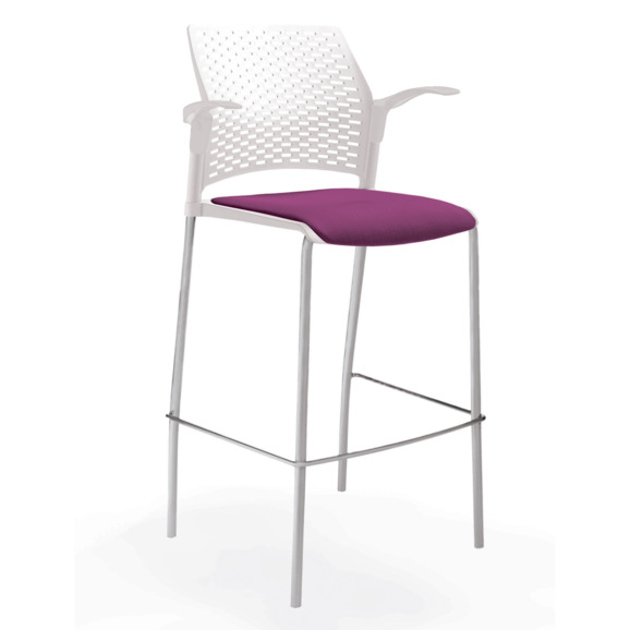 Стул Ревайнд барный с мягким сиденьем и подлокотниками, белый, серебряный - фото 2