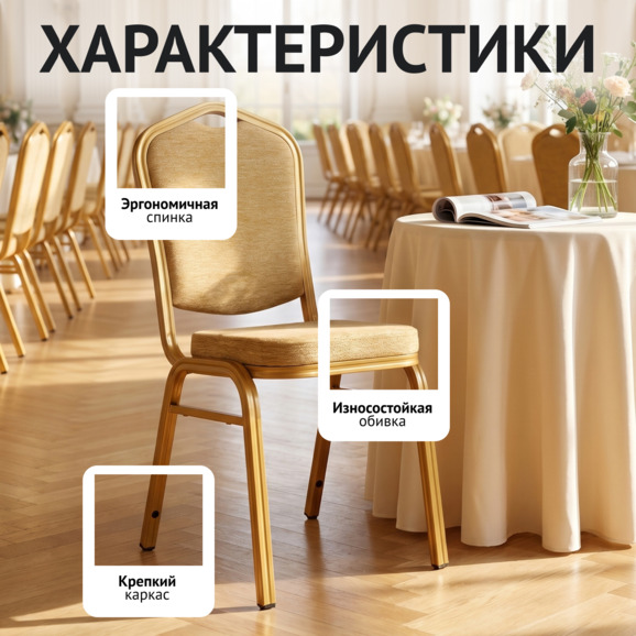 Стул Хит 25мм - золото, шенилл темно-бежевый - фото 2