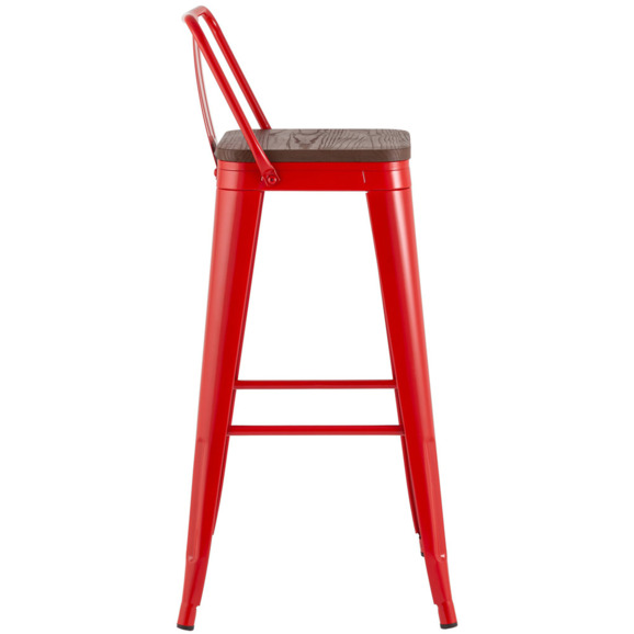 Стул барный TOLIX, со спинкой красный глянцевый, темное дерево KD - фото 3