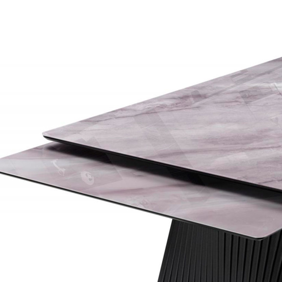 Стеклянный стол Вейв 140(200)х80 кристл серый мрамор / черный - фото 6