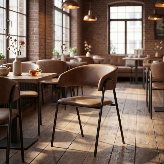 Стул Габана, кожзам Гэлакси Браун, каркас металл черный - фото 7