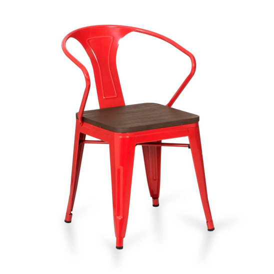 Стул Tolix Stan, красный, коричневое сиденье - фото 1