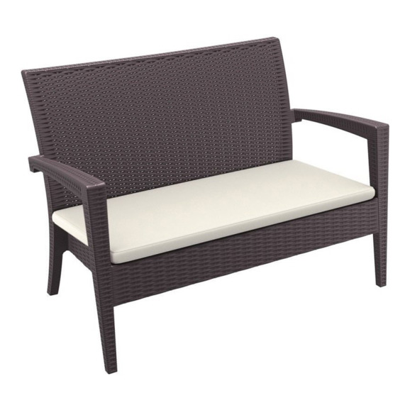 Диван пластиковый плетеный с подушкой Miami Lounge Sofa, коричневый - фото 1