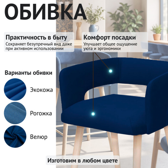 Стул Марс полубарный, велюр Селеста 36, бук, морилка белая - фото 3