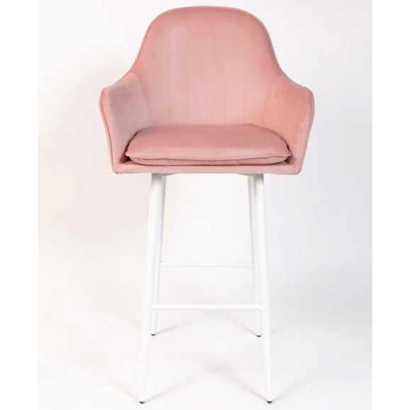 Кресло Сета, барные ножки, пудровый, белый, велюр - фото 2